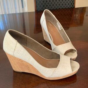 TOM'S  Wedge Sandal Cork Sole Cream Espadrilles